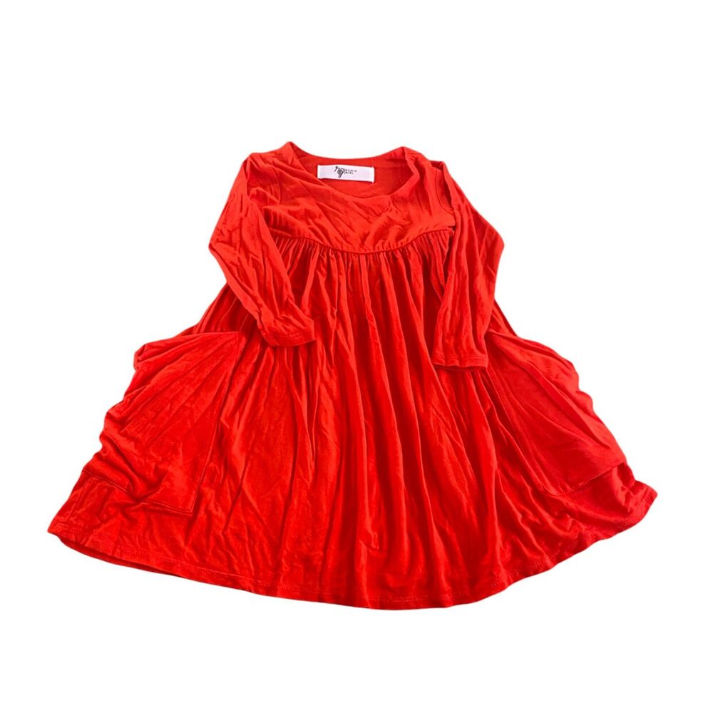 Remie Girl Long Sleeve Red Day Dress with Pockets Size 3T